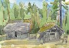 Cartoon: A trip to the village. Sheep hut (small) by Kestutis tagged sheep hut watercolor sketch woods village kestutis lithuania