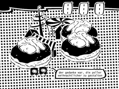 Cartoon: Weihnachtsmarkt (medium) by bob schroeder tagged weihnachtsmarkt,poller,sicherheit,terror,terrorismus,sperre,lkw,anschlag,schutz,beton,tanne,dekoration
