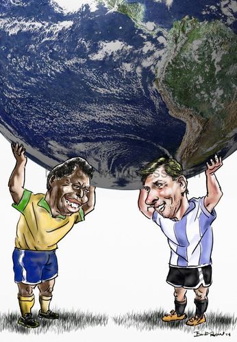 Cartoon: Pele_Messi (medium) by Bob Row tagged pele,messi,world,cup,fifa,soccer,brazil,argentina
