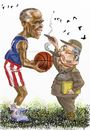 Cartoon: Obama_Castro (small) by Bob Row tagged obama,castro,cuba,usa,politics,americas,summit,caricature,cartoon,basketball,cigars