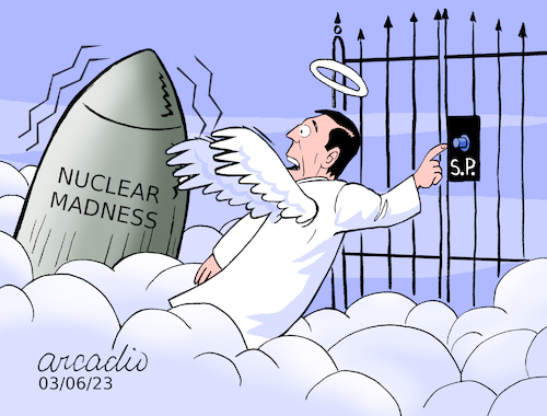Cartoon: Nuclear madness (medium) by Cartoonarcadio tagged planet,earth,wars,nuclear,power,europe,nato,russia