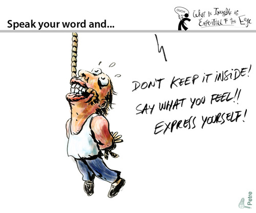 Cartoon: Speak your word and... (medium) by PETRE tagged freedom,speachless