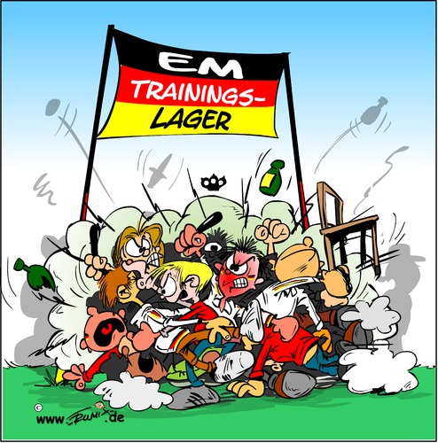 Cartoon: EM Trainingslager (medium) by Trumix tagged europameisterschaft,eröffnung,frankreich,paris,fussball,hooligans,fans,randale,schlägereien,europameisterschaft,eröffnung,frankreich,paris,fussball,hooligans,fans,randale,schlägereien