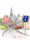 Cartoon: Klötenbrunn (small) by Petra Kaster tagged kleinstadt heimat provinz überalterung verkehrsberuhigung renten pension senioren pflegeversicherung heimatidylle umgehungsstrassen