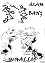Cartoon: Slam bang Whallop (small) by jjjerk tagged slam,bag,whallop,cartoon,caricature,fighting,men