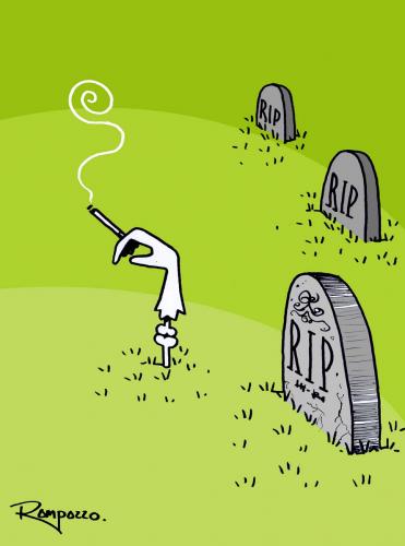 Cartoon: Smoking (medium) by Marcelo Rampazzo tagged smoking,,rauchen,raucher,zigarette,gesundheit,knochen,friedhof,tod,sterben,gräber,grabstein,untot