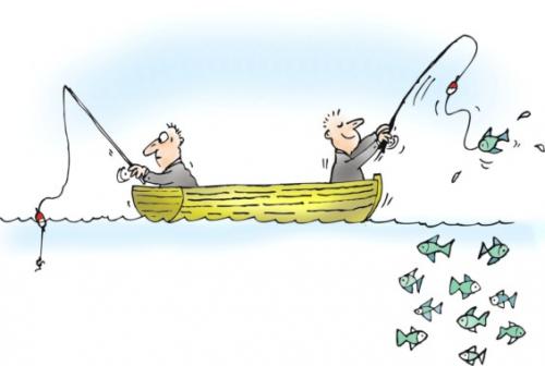 man fishing cartoon. Cartoon: fishing luck patience