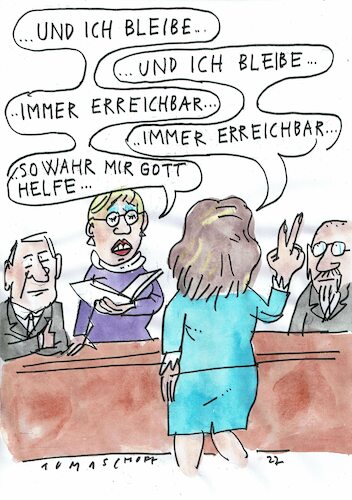Cartoon: erreichbar (medium) by Jan Tomaschoff tagged ministerinnen,erreichbarkeit,politikjob,privates,ministerinnen,erreichbarkeit,politikjob,privates