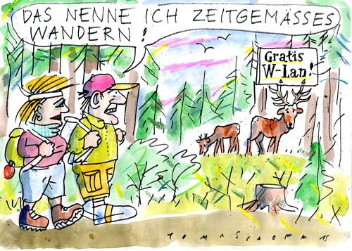 Cartoon: Meinstream Wandern (medium) by Jan Tomaschoff tagged internet,natur,kommunikation,internet,natur,kommunikation