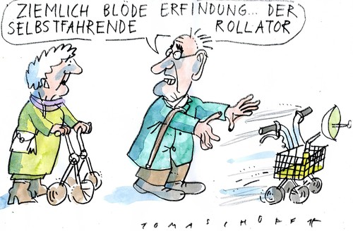 Cartoon: selbstfahrend (medium) by Jan Tomaschoff tagged alter,technik,alter,technik