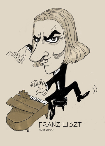 Cartoon: Franz Liszt (medium) by frostyhut tagged liszt,franz,ferenc,romantic,composer,classical,pianist,piano,virtuoso,hungarian