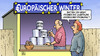 Cartoon: Wurfbude (small) by Harm Bengen tagged euro,schulden,krise,jahrmarkt,diktatur,demokratie,abwahl,winter,europa