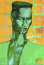 Cartoon: Grace Jones Portrait (small) by MontseCastellano tagged grace,jones,pop,art,green,yellow,watercolor
