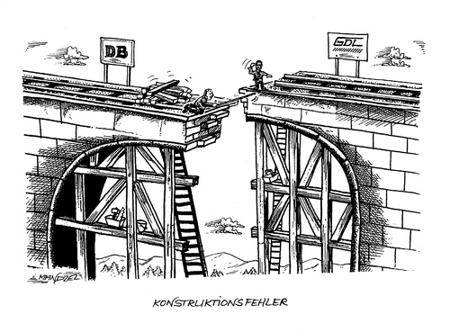 Cartoon: Bahnstreik (medium) by mandzel tagged bahnstreik,gdl,db,starrköpfigkeit,kompromisslosigkeit,bahnstreik,gdl,db,starrköpfigkeit,kompromisslosigkeit