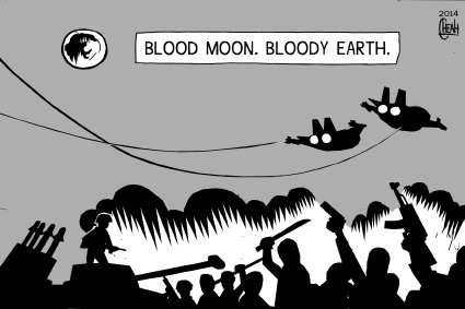 Cartoon: Blood moon (medium) by sinann tagged blood,moon,earth,bloody,war,fighting