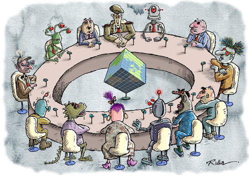 Cartoon: World leaders meeting after 2000 (medium) by Ridha Ridha tagged world,leaders,meeting,earth,2000