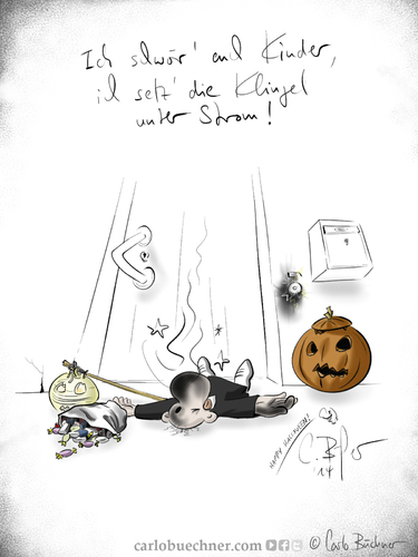 Cartoon: HAPPY HALLOWEEN (medium) by Carlo Büchner tagged gag,cartoon,carlo,büchner,arts,2014,oktober,halloween,trickortreat,kids,klingel,strom,suesses,saures,joke,ray
