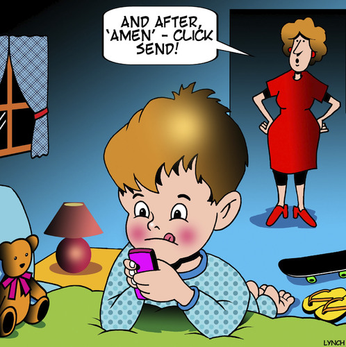 Cartoon: Prayers before bedtime cartoon (medium) by toons tagged praying,childrens,prayers,texting,praying,childrens,prayers,texting