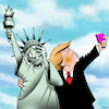 Cartoon: Unwanted selfie (small) by toons tagged donald,trump,statue,of,liberty,narcissam,selfies,usa