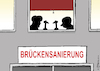 Cartoon: Brückensanierer (small) by Pfohlmann tagged karikatur,cartoon,color,farbe,2018,deutschland,russland,treffen,putin,merkel,brückensanierung,brücke,beziehung,gespräch,krisen,genua,brückeinsturz,hammer,meseberg