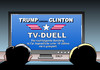 Cartoon: Trump Clinton (small) by Erl tagged usa,wahl,präsident,präsidentin,präsidentschaftswahl,tv,duell,fernsehen,schlammschlacht,kandidat,republikaner,donald,trump,sexismus,video,demokraten,hillary,clinton,wahlkampf,schmutzig,sendung,jugendschutz,jugendliche,karikatur,erl