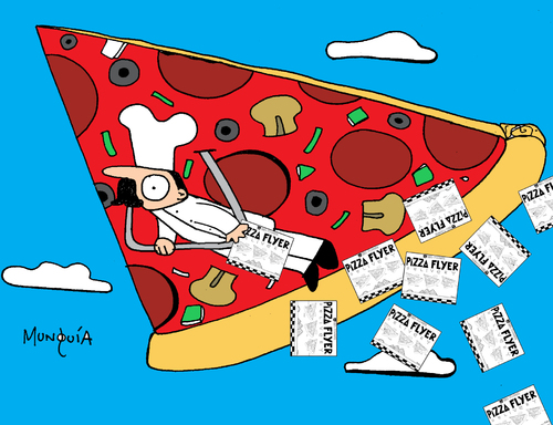 Cartoon: Pizza Flyer (medium) by Munguia tagged pizzapitch,pizza,food,flyers,disign,delta,slice,flying,fly