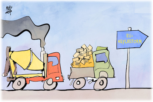 Cartoon: EU-Asylreform (medium) by Kostas Koufogiorgos tagged karikatur,koufogiorgos,asylreform,mauer,beton,grenze,sicherung,abschottung,karikatur,koufogiorgos,asylreform,mauer,beton,grenze,sicherung,abschottung