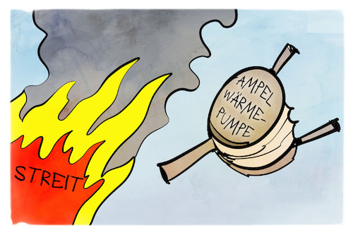 Cartoon: Streit um das Heizungsgesetz (medium) by Kostas Koufogiorgos tagged karikatur,koufogiorgos,wärmepumpe,blasebalg,feuer,streit,heizungsgesetz,karikatur,koufogiorgos,g7,japan,familie,vetternwirtschaft,scholz