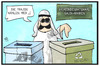 Cartoon: Saudi-Arabien (small) by Kostas Koufogiorgos tagged karikatur,koufogiorgos,illustration,cartoon,saudi,arabien,gleichberechtigung,wahl,frau,müll,recycling,betrug,menschenrecht