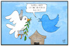Cartoon: Trump-Kim-Gipfel (small) by Kostas Koufogiorgos tagged karikatur,koufogiorgos,illustration,cartoon,trump,kim,nordkorea,usa,treffen,gipfel,friedenstaube,twitter,vogel,nachrichtendienst,internet