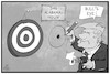 Cartoon: Trumps Alabama-Prinzip (small) by Kostas Koufogiorgos tagged karikatur,koufogiorgos,illustration,cartoon,trump,alabama,dorian,zielscheibe,bullseye,treffer,betrug,illusion,usa