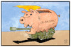 Cartoon: US-Haushalt (small) by Kostas Koufogiorgos tagged karikatur,koufogiorgos,illustration,cartoon,usa,haushalt,sparschwein,militär,panzer,trump,ausgaben,rüstung,verteidigung