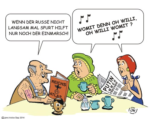 Cartoon: Onkel Willi 2 (medium) by JotKa tagged atlas,partei,altnazi,nazi,krise,usa,nato,eu,merkel,moskau,kiew,separatisten,waffenstillstand,einmarsch,militär,putin,ukraine,russen