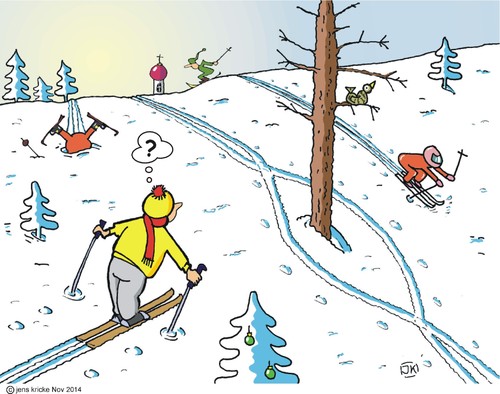 Cartoon: Spuren (medium) by JotKa tagged wintersport,ski,skifahren,rodeln,wald,schnee,urlaub,rätsel,spuren