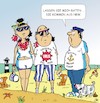 Cartoon: Wenn sich Touristen treffen (small) by JotKa tagged urlaub,ferien,reisen,tourismus,touristen,virus,corona,lockdown,label,mode,strand,meer,mann,frau
