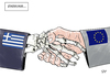 Cartoon: Einigung EU Griechenland (small) by Ago tagged eu,griechenland,eurogruppe,verhandlungen,reformen,reformliste,tsipras,vertrauen,merkel,schäuble,deutschland,deadline,falken,hardliner,gipfel,schuldenkrise,schuldenlast,grexit,europa,euro,austritt,staatspleite,pleite,einigung,kompromiss,auflagen,austerity,