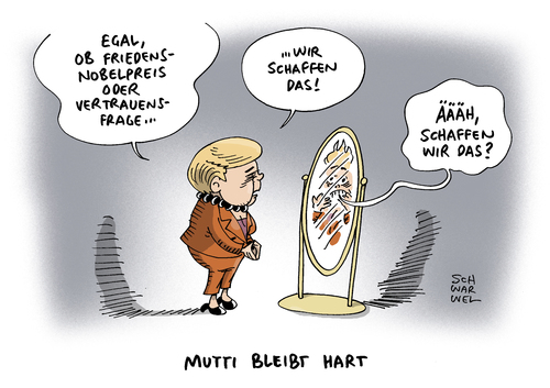 Cartoon: Merkel Flüchtlingspolitik (medium) by Schwarwel tagged merkel,flüchtlingspolitik,kreuzfeuer,angela,angie,flüchtlinge,asyl,asylsuchende,krise,flüchtlingskrise,friedensnobelpreis,karikatur,schwarwel,terror,gewalt,syrien,flüchtlingsheime,nazi,schneewittchen,spiegel,spieglein,merkel,flüchtlingspolitik,kreuzfeuer,angela,angie,flüchtlinge,asyl,asylsuchende,krise,flüchtlingskrise,friedensnobelpreis,karikatur,schwarwel,terror,gewalt,syrien,flüchtlingsheime,nazi,schneewittchen,spiegel,spieglein