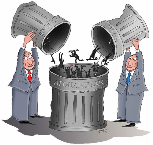 Cartoon: Afghanistan is not the trash can (medium) by Shahid Atiq tagged afghanistan,kabul,rayian,bahar,ihba,shahid