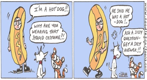 Cartoon: Hot-dog! (medium) by noodles cartoons tagged costume,art,cartoon,fun,dog,cat