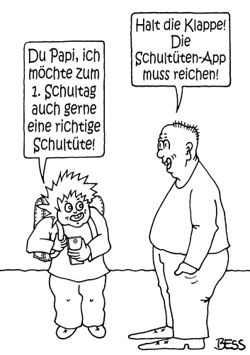 Cartoon: Erster Schultag (medium) by besscartoon tagged besscartoon,bess,app,schultüte,handy,technik,schultag,erster,schüler,pädagogik,schule