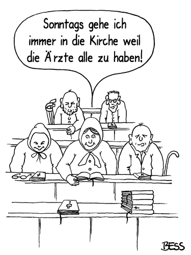 Cartoon: Immer wieder sonntags... (medium) by besscartoon tagged arzt,evangelisch,katholisch,religion,kirche,doktor,alter,sonntag,langeweile,bess,besscartoon