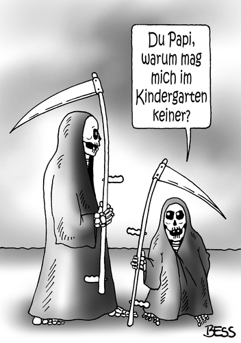Cartoon: Kinder-Gram (medium) by besscartoon tagged besscartoon,bess,sterben,tod,kindergarten,sensenmann,sohn,vater