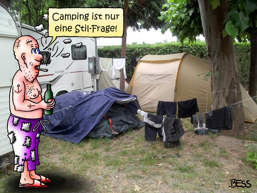 Cartoon: Stil-Frage (medium) by besscartoon tagged camping,urlaub,ferien,luxus,mann,zelt,stil,bess,besscartoon