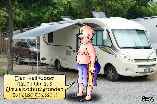Cartoon: umweltbewußt (medium) by besscartoon tagged wohnmobil,auto,helikopter,umweltbewusst,umweltschutz,ferien,urlaub,camping,bess,besscartoon