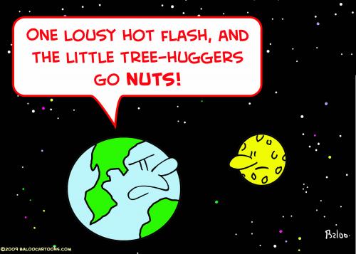 Cartoon: earth moon hot flash tree hugger (medium) by rmay tagged earth,moon,hot,flash,tree,hugger