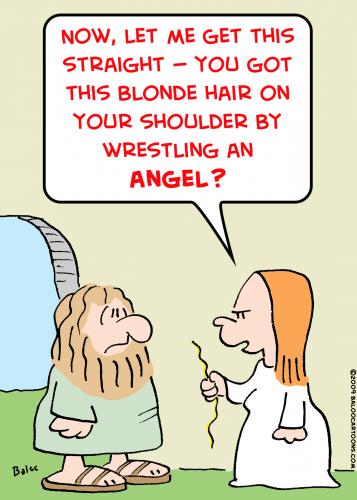 Cartoon: jacob wresting angel blonde (medium) by rmay tagged jacob,wresting,angel,blonde