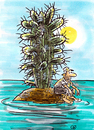 Cartoon: insel (small) by GB tagged insel island isle islet dessert cactus palmtree schiffbrüchiger palme kaktus sand strand meer ozean ocean mare