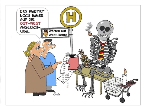 Cartoon: Warten auf Tag X (medium) by Retlaw tagged rentenangleichung,ost,west