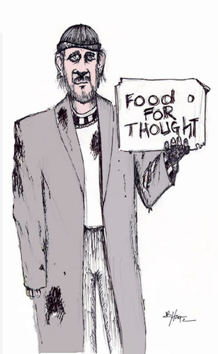 Cartoon: Food for thought (medium) by optimystical tagged homeless,signs,vagabond,message