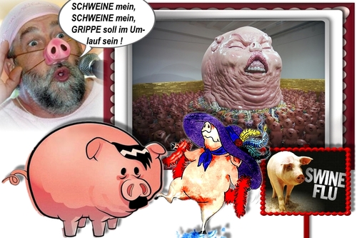 Cartoon: Schweinegrippe (medium) by eCollage tagged egoismus,gier,kapitalismus,faschismus